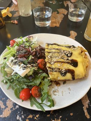 Vegan lasagna and greek salad   at Café Holmgången in Malmo