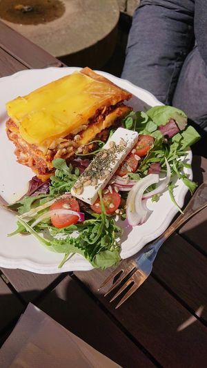Vegan lasagna with vegan feta at Café Holmgången in Malmo