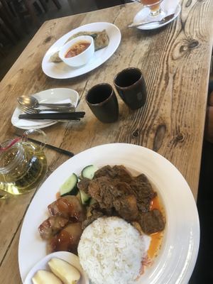 Rendang and roti and curry behind  at Water Drop Vege Cafe at Fo Guang Shan Temple in Auckland