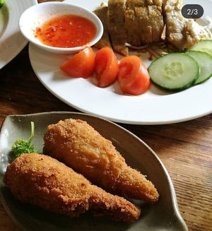 Tofu drumsticks and "chicken" at Water Drop Vege Cafe at Fo Guang Shan Temple in Auckland
