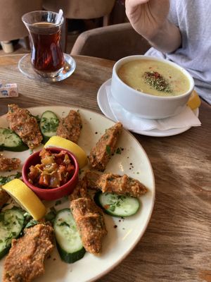 Vegan lentil köfte and lentil soup   at Babel Cafe in Istanbul
