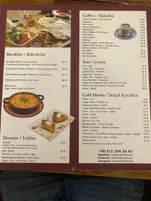 Menu at Babel Cafe in Istanbul