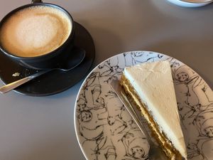 Oat milk latte and carrot cake at Emilie and the Cool Kids in Reykjavik
