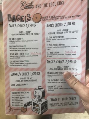 Menu at Emilie and the Cool Kids in Reykjavik