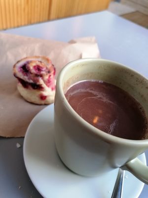 Hot nutella with soy milk and raspberry roll at Emilie and the Cool Kids in Reykjavik