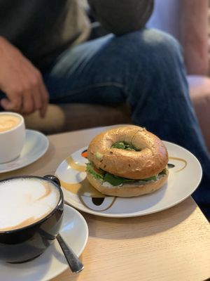 Vegan bagel & latte at Emilie and the Cool Kids in Reykjavik
