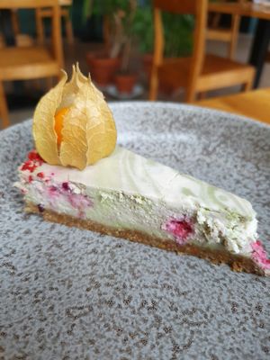 Matcha-raspberry cake at Tru Kitchen in Tallinn