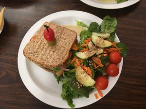 Healthy sandwich w carrot bacon at Cien 100% Naturalisimo in Berwyn