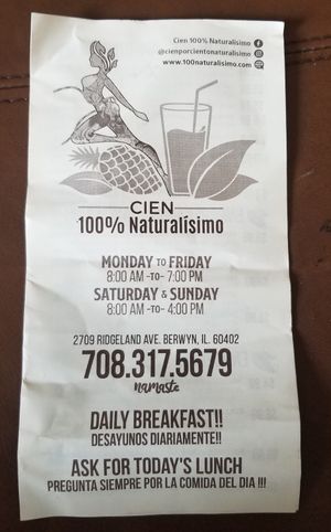To go Menu at Cien 100% Naturalisimo in Berwyn