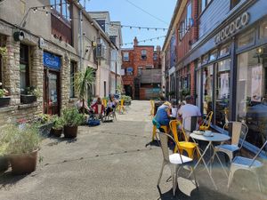 The outside area at Chococo in Swanage