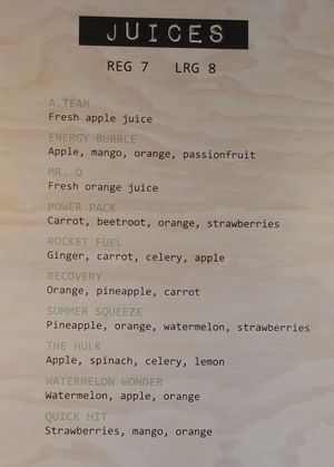 Juice menu at Mubble in Rye