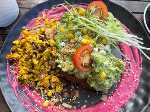 Avo toast with scrambled tofu   at Argi in Kensington