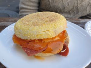 Bacon and egg muffin $13.00 at Argi in Kensington