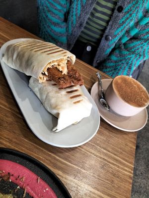 Famous Chickun Wrap and oat chai at Argi in Kensington