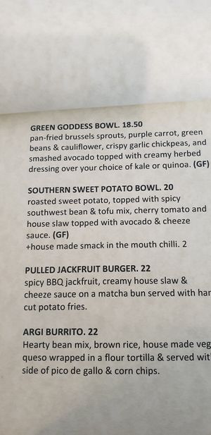 Some of the menu items at Argi in Kensington