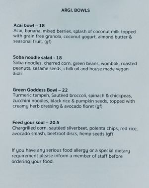 Argi menu at Argi in Kensington