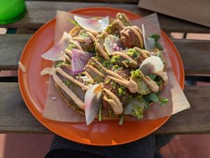 Potato tostada at Tacos Oscar in Oakland