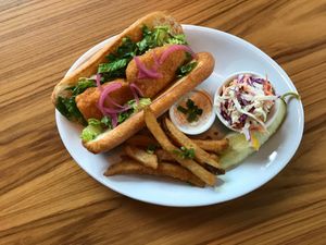 Beer Battered Fried ‘Phish’ with slaw and house-made tartar sauce. at Life on Mars in Seattle