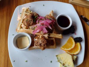 Chicken and waffles at Life on Mars in Seattle