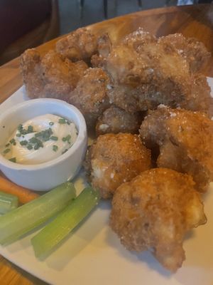 Garlic butter parmesan cauliflower wings—a bit too heavy for me  at Life on Mars in Seattle
