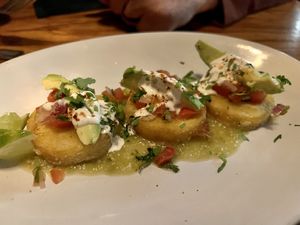 Sweet corn tamale cakes  at Life on Mars in Seattle