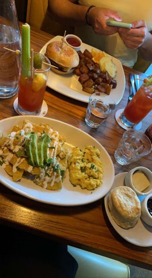Bloody Marys, bad wolf breakfast sandwich, chilaquiles (not served anymore)  at Life on Mars in Seattle