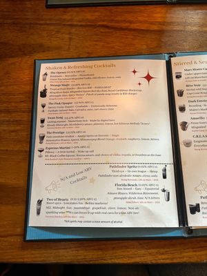Cocktail menu  at Life on Mars in Seattle