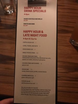 Happy Hour Menu! at Life on Mars in Seattle