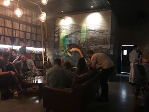 Records, mural and cozy seating  at Life on Mars in Seattle