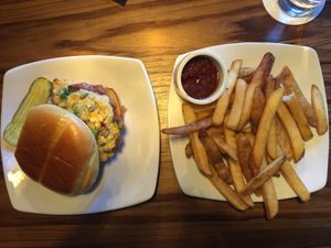 Roadhouse burger with fries and the tomato jelly. at Life on Mars in Seattle