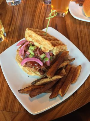 Waffle Sandwich with Jackfruit  at Life on Mars in Seattle