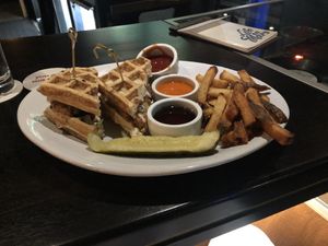 Chicken and waffle sandwich  at Life on Mars in Seattle