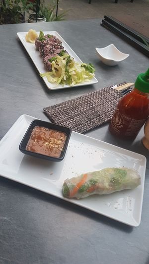 California rolls & spring roll at Tiger Club Vegan Sushi in Berlin