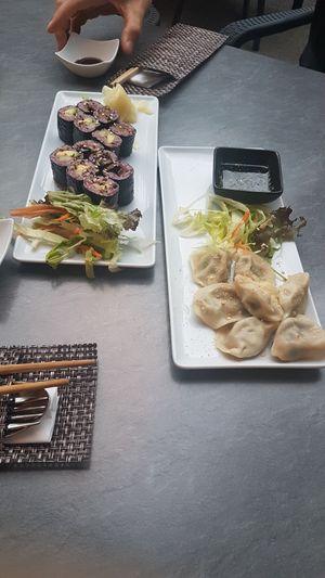 Dumplings and makis at Tiger Club Vegan Sushi in Berlin
