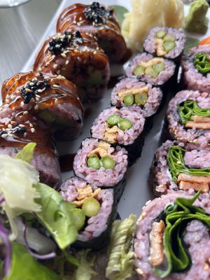 Green Asparagus - tofu maki (in middle)  at Tiger Club Vegan Sushi in Berlin