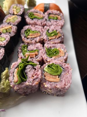 Soy strips ‘inside out’ rolls  at Tiger Club Vegan Sushi in Berlin