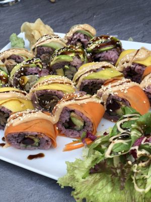 Avo Maria, Jackfruit Chan, Kürb Cobain, and The Beetles sushi at Tiger Club Vegan Sushi in Berlin