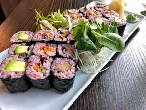 Their avocado, mixed veg and shiitake sushi rolls.  at Tiger Club Vegan Sushi in Berlin
