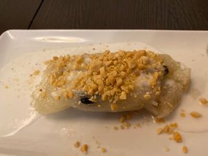 banana in sushi rice dessert at Tiger Club Vegan Sushi in Berlin