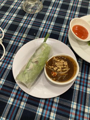 Summer roll with mushrooms inside. Great! Sauce is amazing  at Sen Vegan House in Ho Chi Minh City