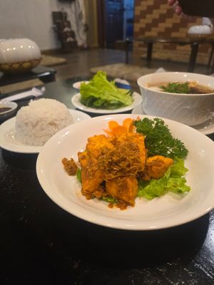 Tofu with lemongrass & chili and Pho at Sen Vegan House in Ho Chi Minh City