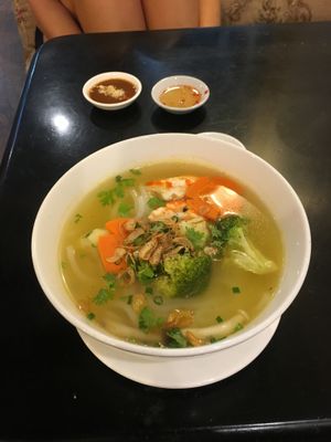 Vegan crab noodle soup - only suggestion would be to add more mock meat at Sen Vegan House in Ho Chi Minh City