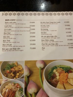 Noodles on menu at Sen Vegan House in Ho Chi Minh City