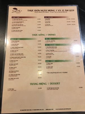 Menu 2 at Sen Vegan House in Ho Chi Minh City