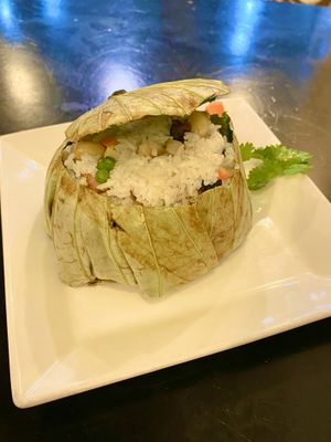 Fried Rice in a lotus leaf  at Sen Vegan House in Ho Chi Minh City