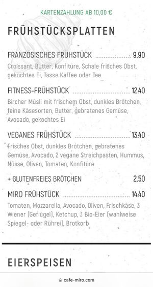 Frühstücks Karte   at Miros Cafe in Berlin