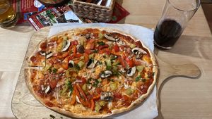 Veganer tomato Flammkuchen  at Brauhaus Ehrstein in Hinterweidenthal