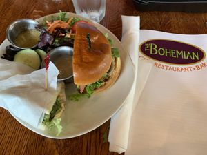 Hummus wrap, vegan burger & salad at The Bohemian in Greenville