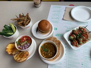 Paneer tikka, pau bhaji, chole, vada pav, okra fries and smacked khakri at Bundobust in Liverpool
