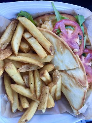 Cauliflower Po’boy and fries at Crust Kitchen and Cocktails in Wilmington